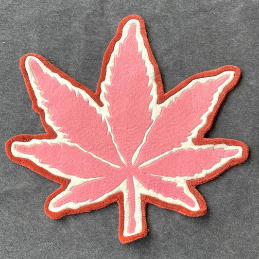 Pink Marijuana Leaf Hand-Tufted Rug