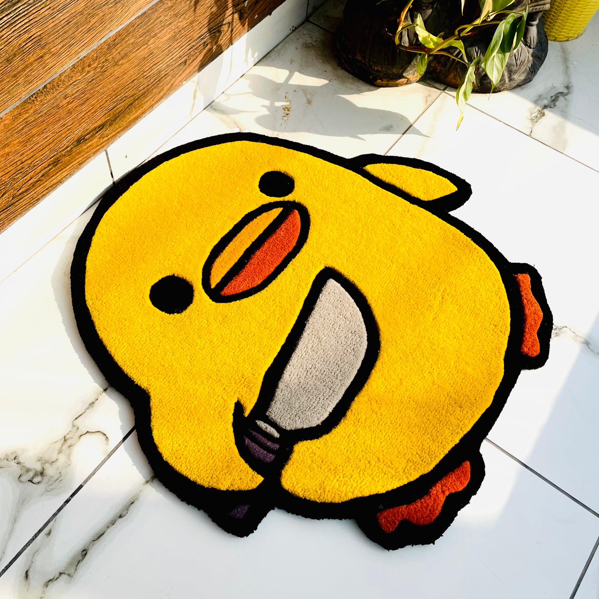Duck You! Duck/Chick With a Knife Hand-Tufted Rug side view