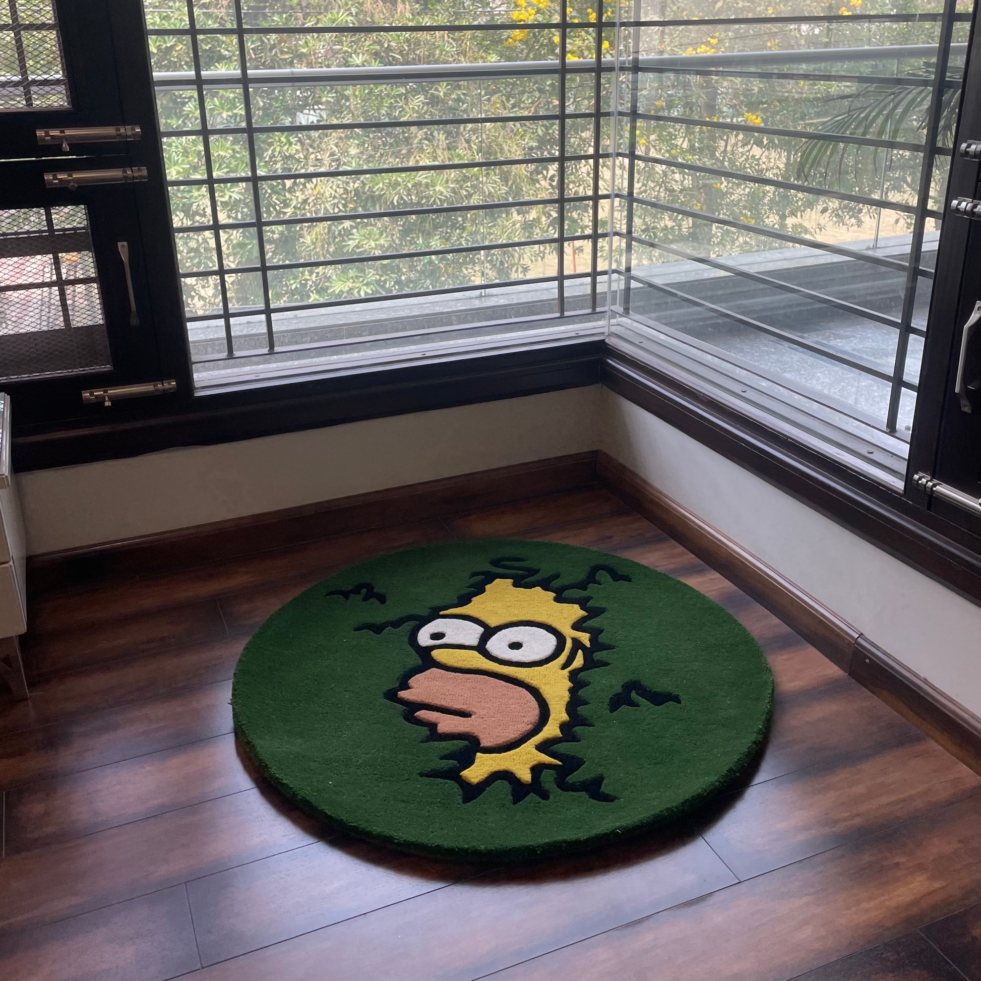 Homer Simpson Back Into Bushes Hand-Tufted Rug side view