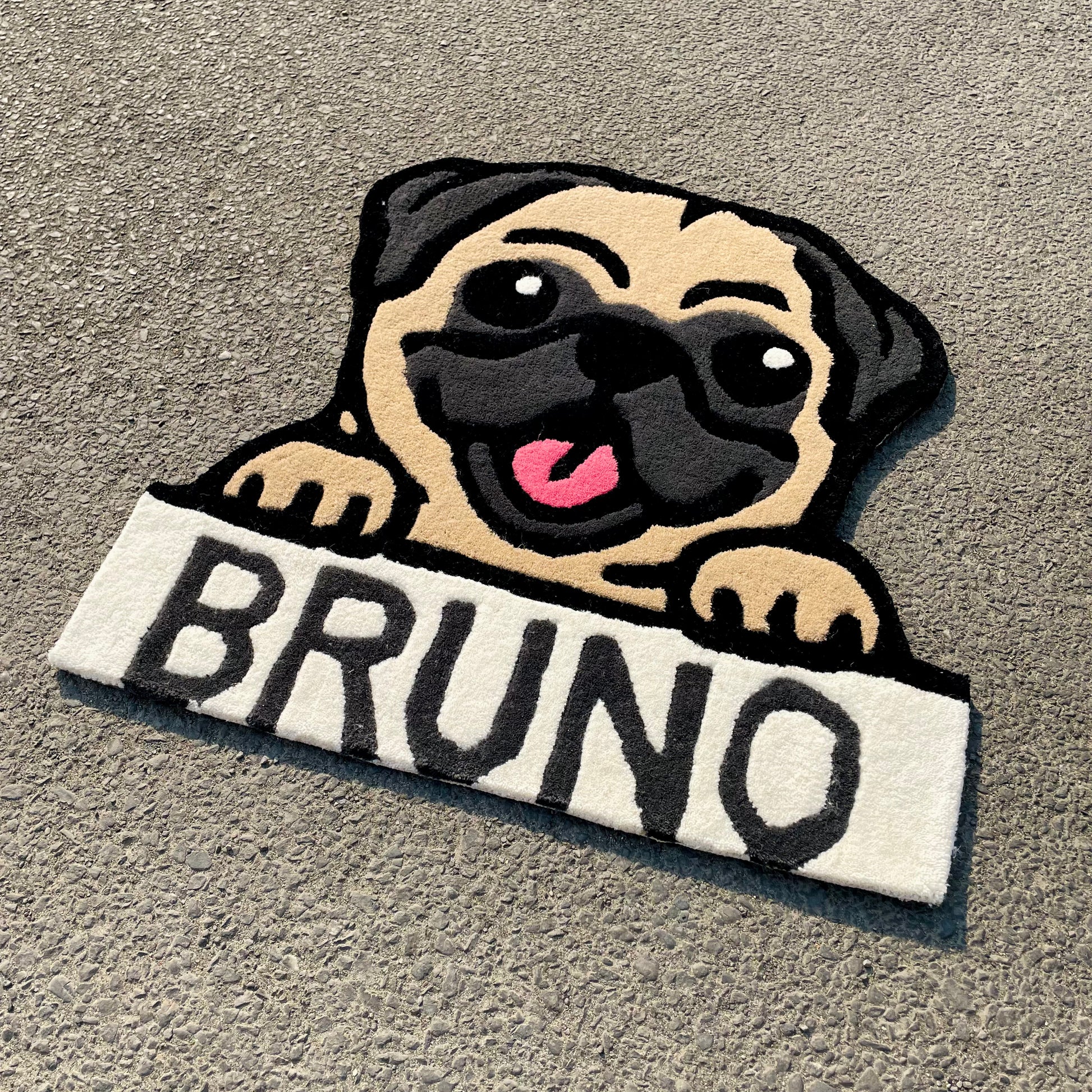 Bruno -the pug rug side view
