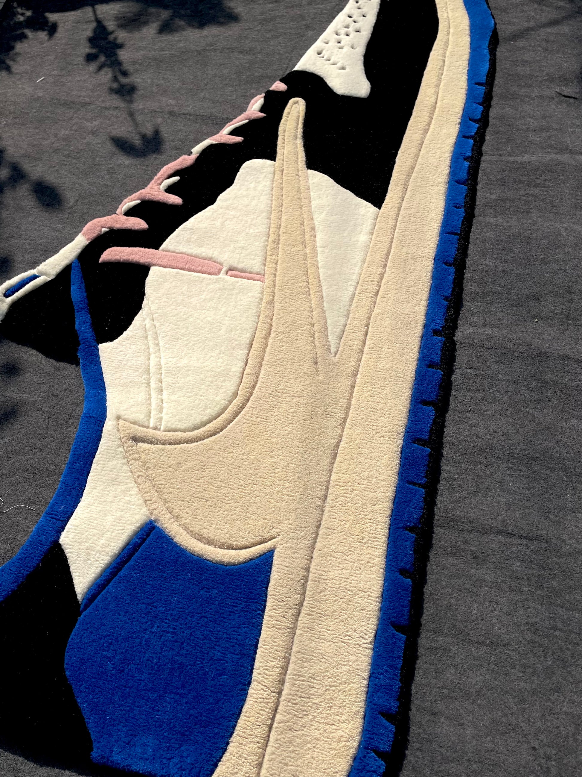 Nike Air Jordan 1 Low Fragments x Travis Scott with Pink Laces Hand-Tufted Rug Close up