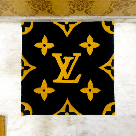 LV Louis Vuitton Gold and Black Hand-Tufted Rug top view