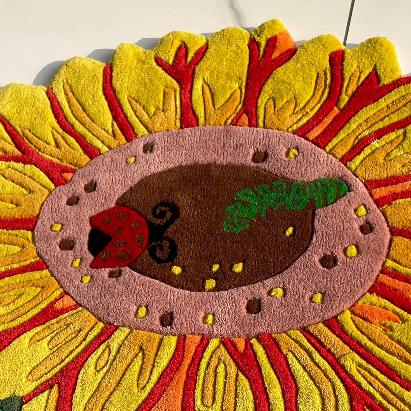 Sunflower with Ladybug and Caterpillar Hand-Tufted Rug