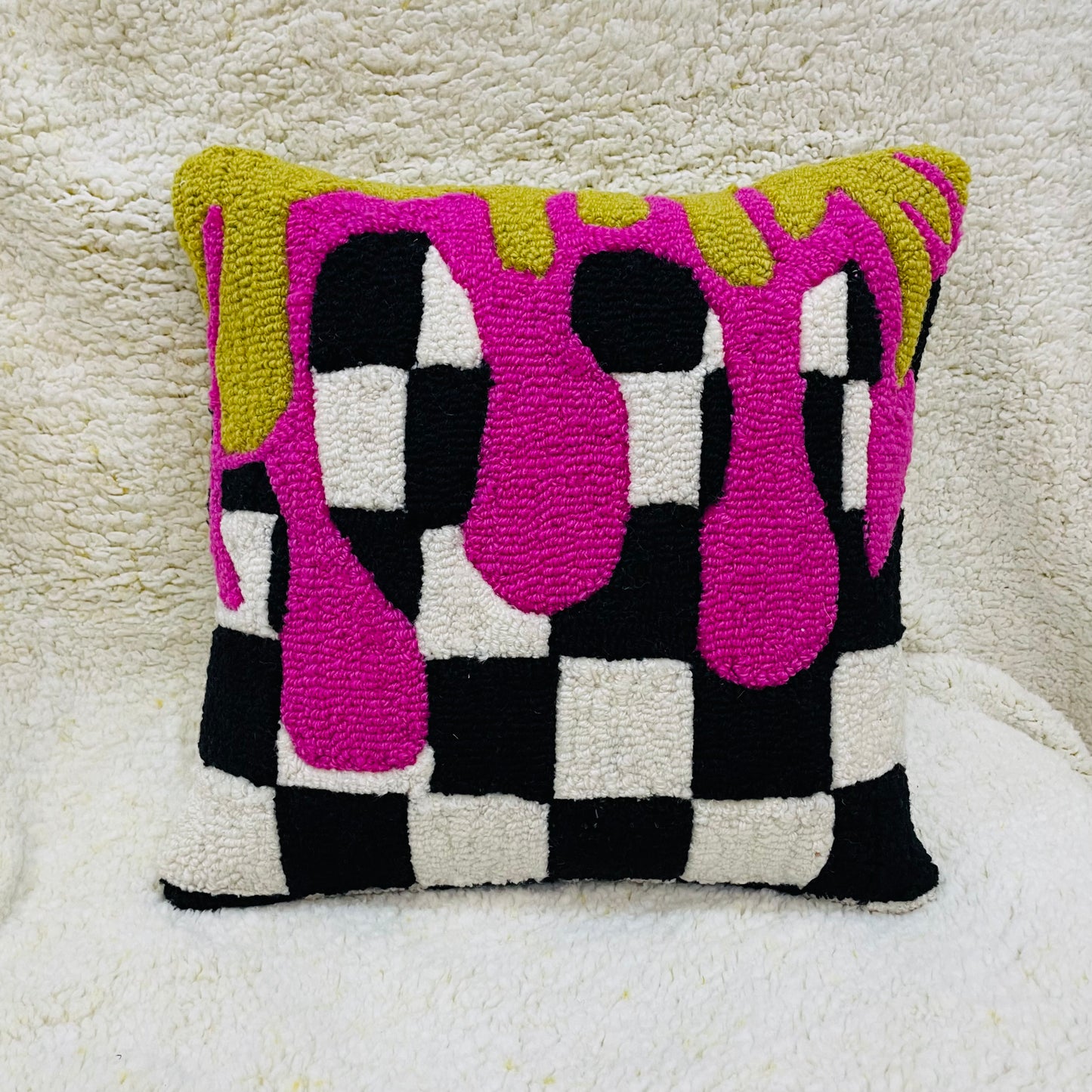 Checks With Drip Tufted Cushion Cover