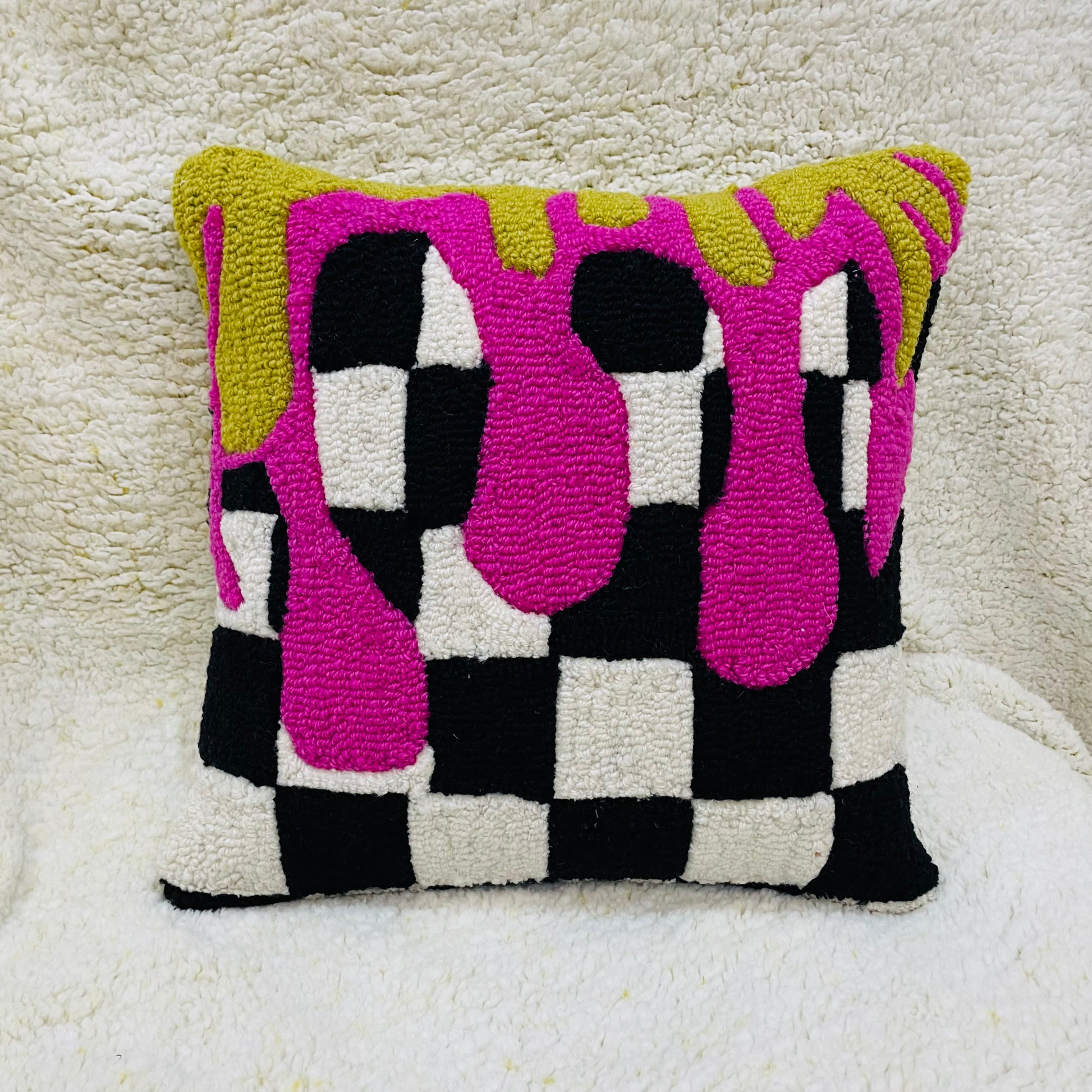 Checks With Drip Tufted Cushion Cover