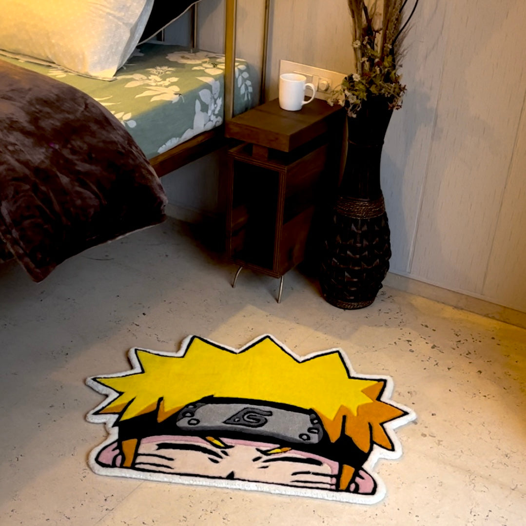 Naruto Peeking Hand-Tufted Rug in bedroom