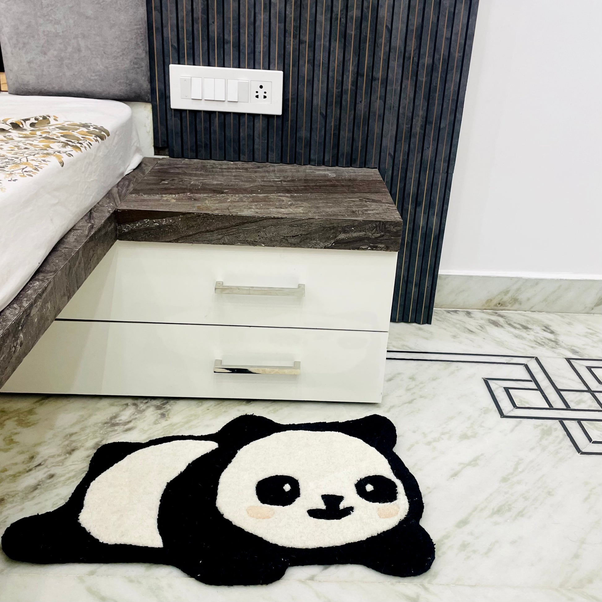 Cute Panda Chilling Hand-Tufted Rug bed side