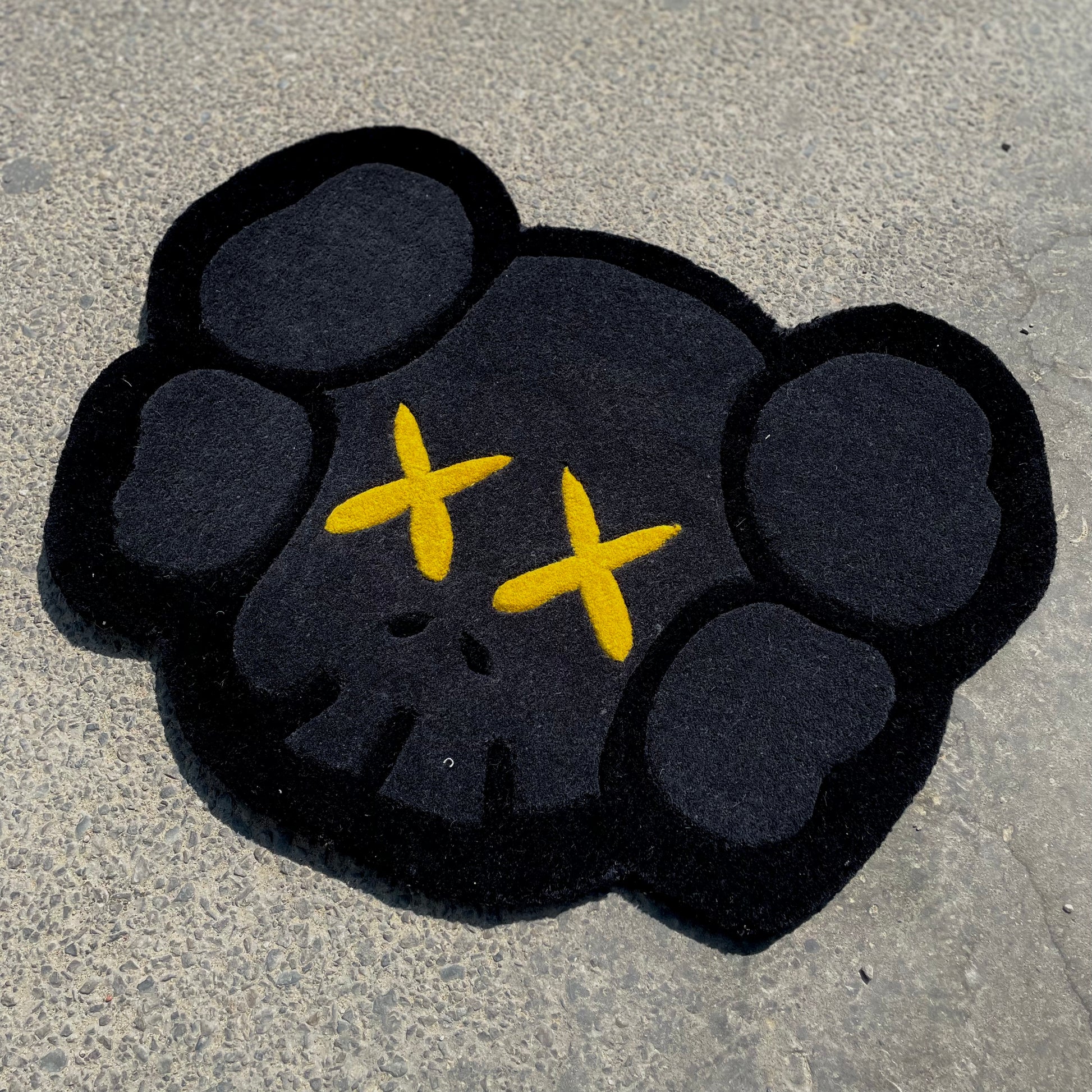 Kaws Face Grey and Yellow Hand-Tufted Rug side view