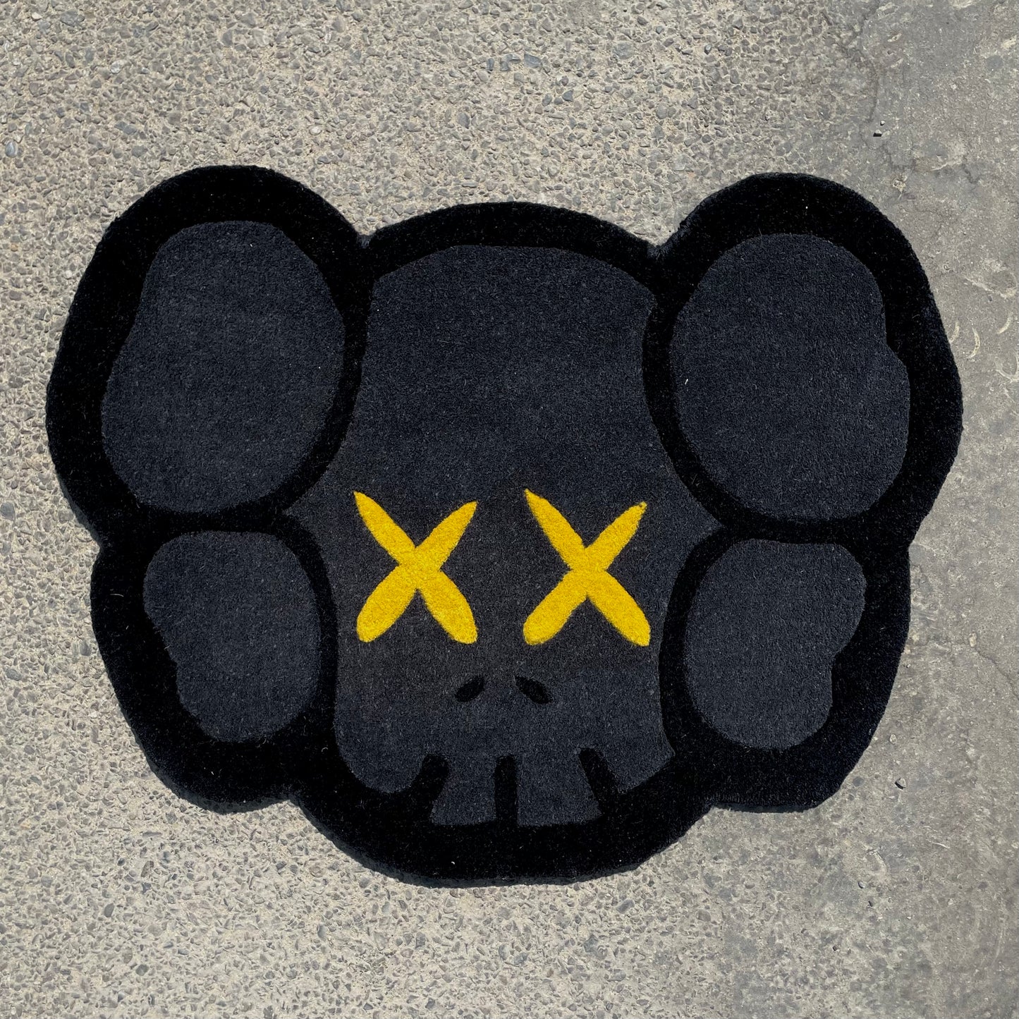 Kaws Face Grey and Yellow Hand-Tufted Rug