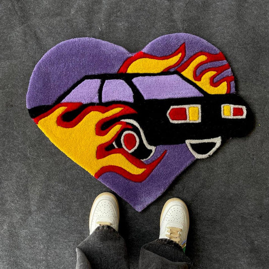 Flaming Car Hand-Tufted Rug