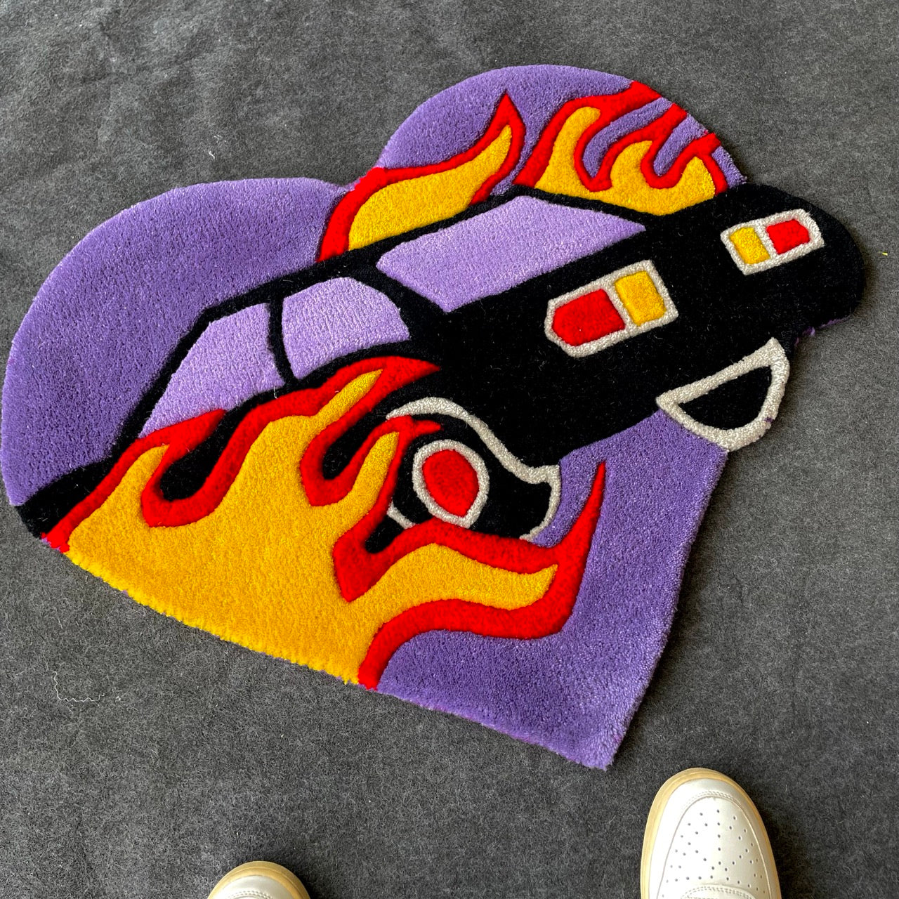 Flaming Car Hand-Tufted Rug