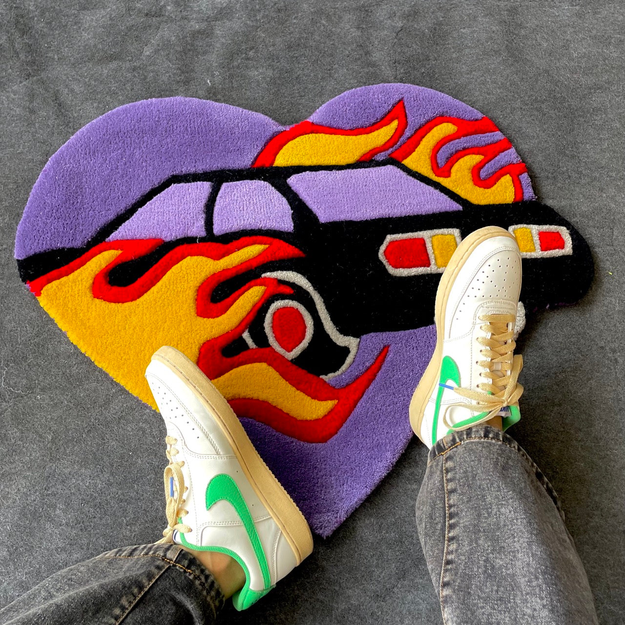 Flaming Car Hand-Tufted Rug