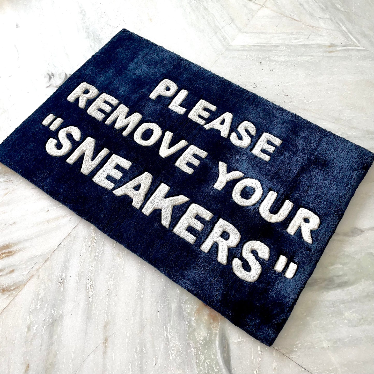 Please Remove Your SNEAKERS Hand-Tufted Rug side view