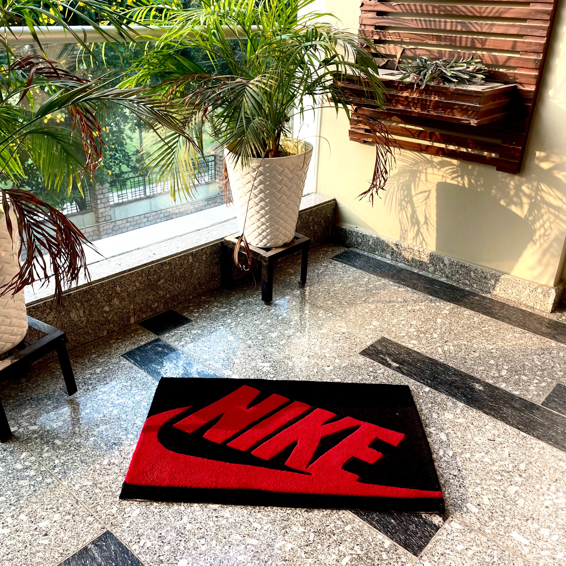 Nike Red and Black Hand-Tufted Rug 