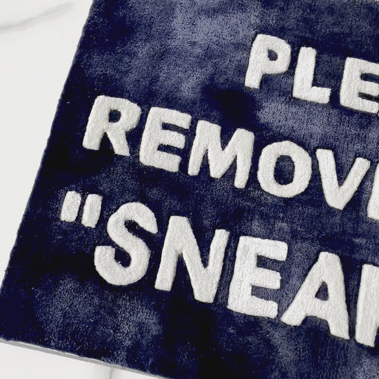 Please Remove Your SNEAKERS Hand-Tufted Rug closeup