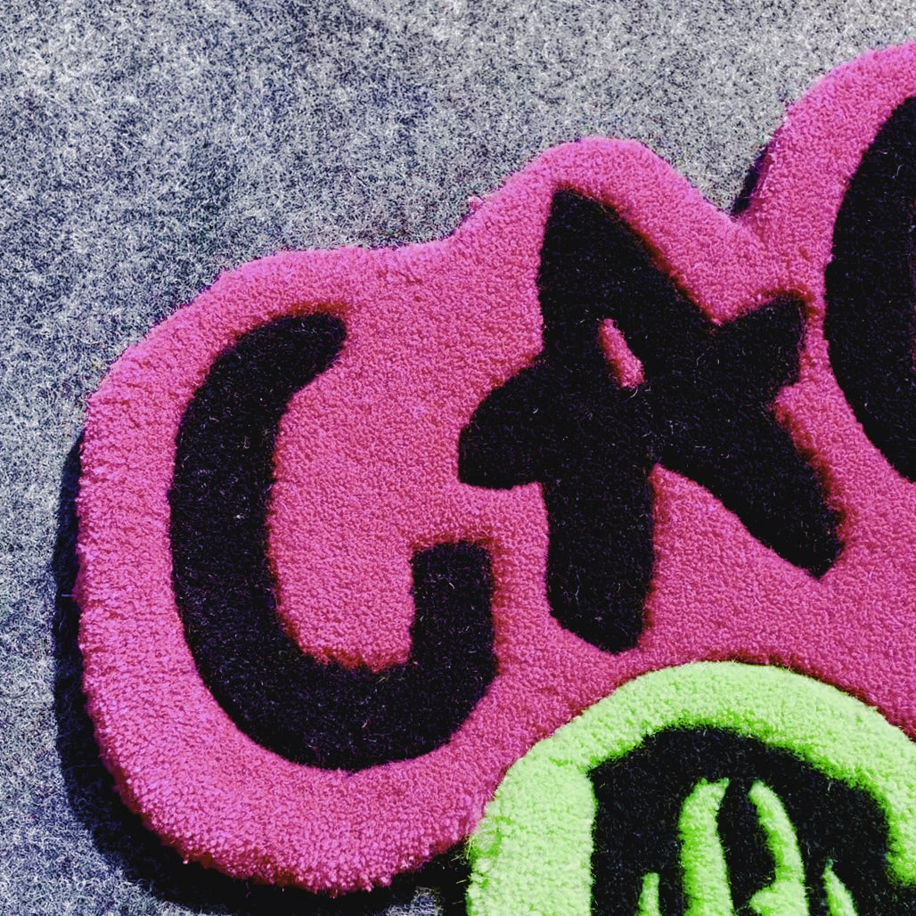 green and pink Cactus Jack Hand-Tufted Rug closeup video
