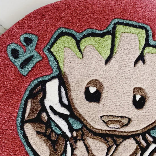 Groot Listening to Music Hand-Tufted Rug closeup 