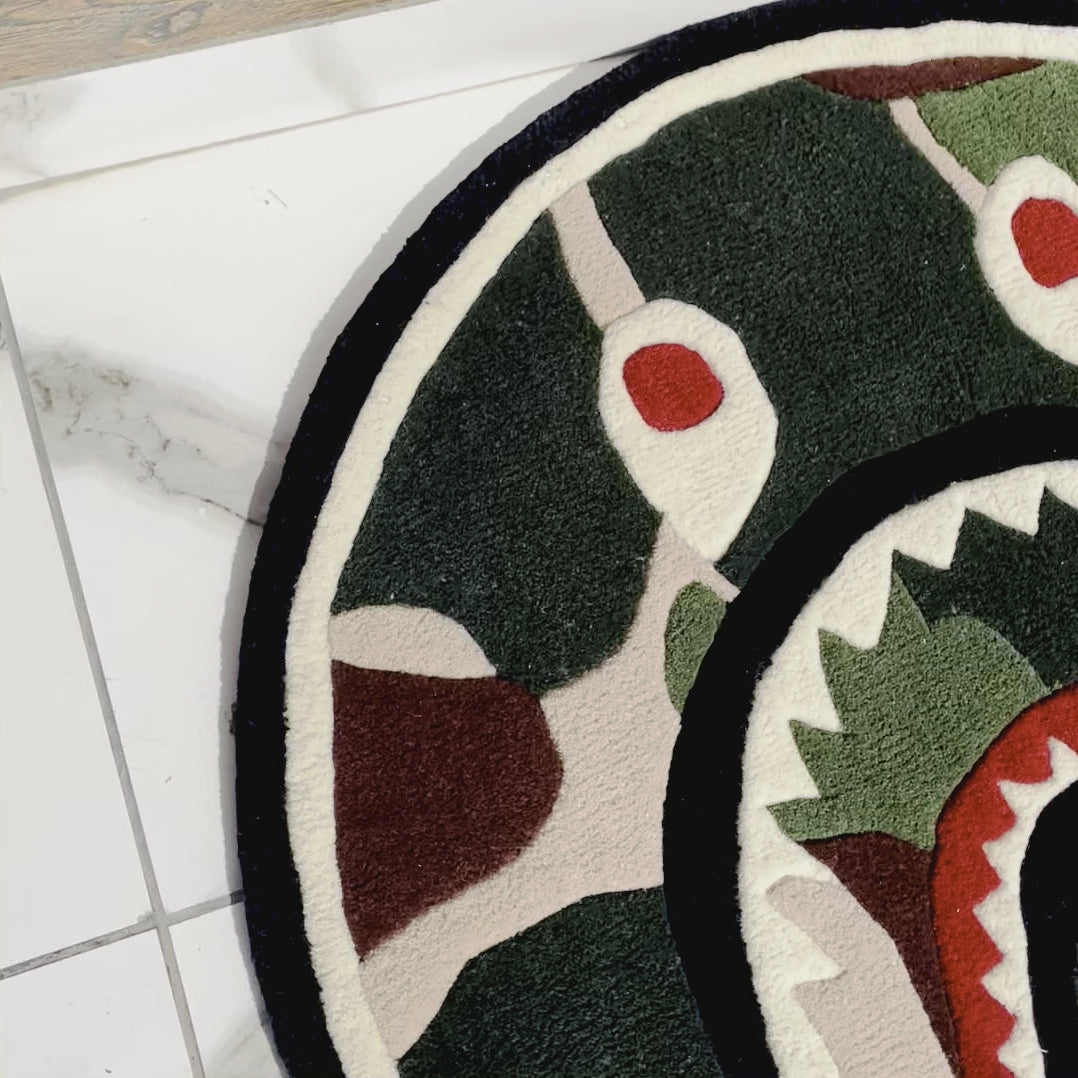 Bape Shark camo rug close up